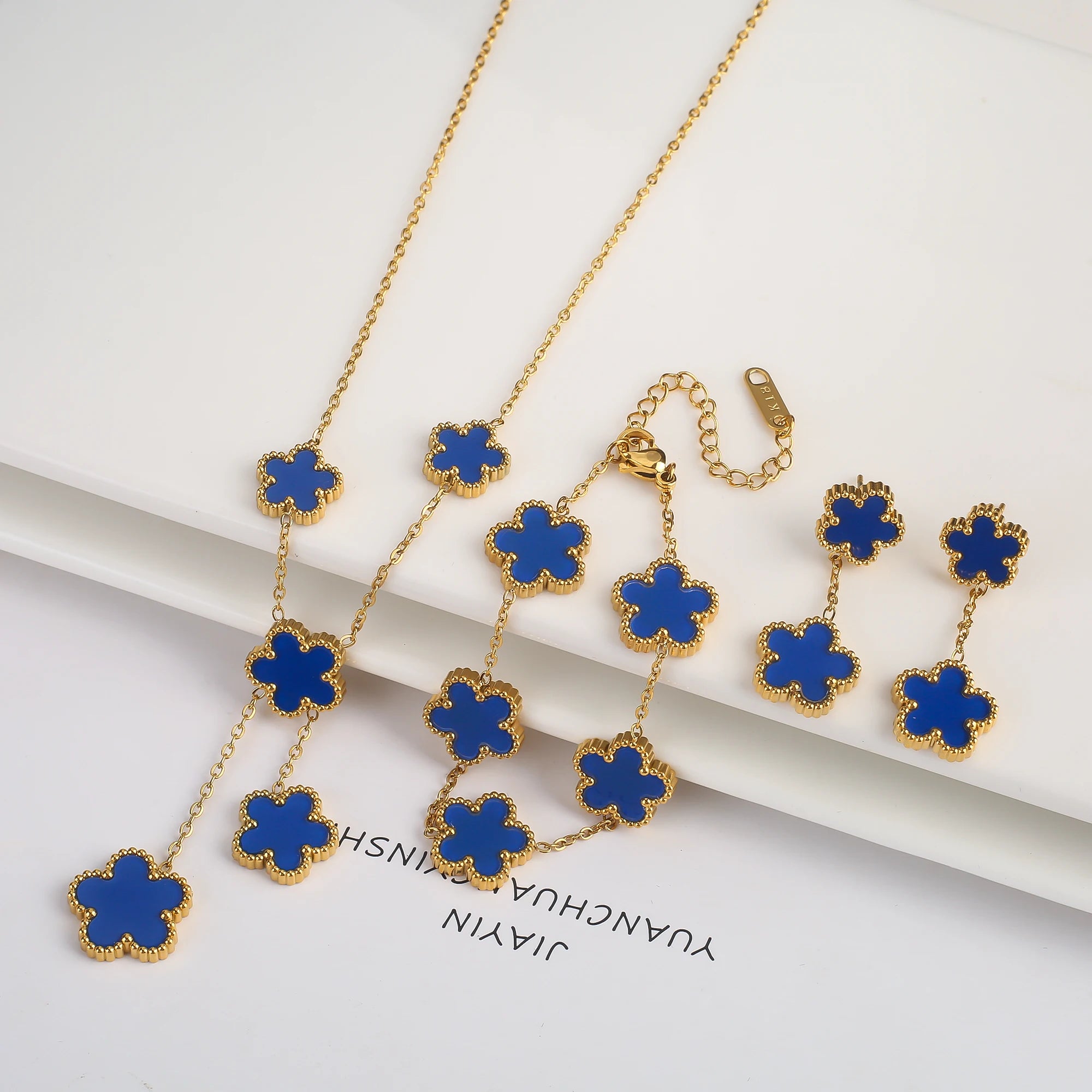 18k Gold-Plated Five-Leaf Flower Necklace Earrings Bracelet