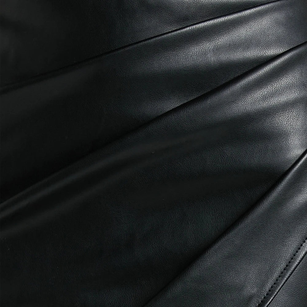 High Waist Fold Jeans Leather Skirts