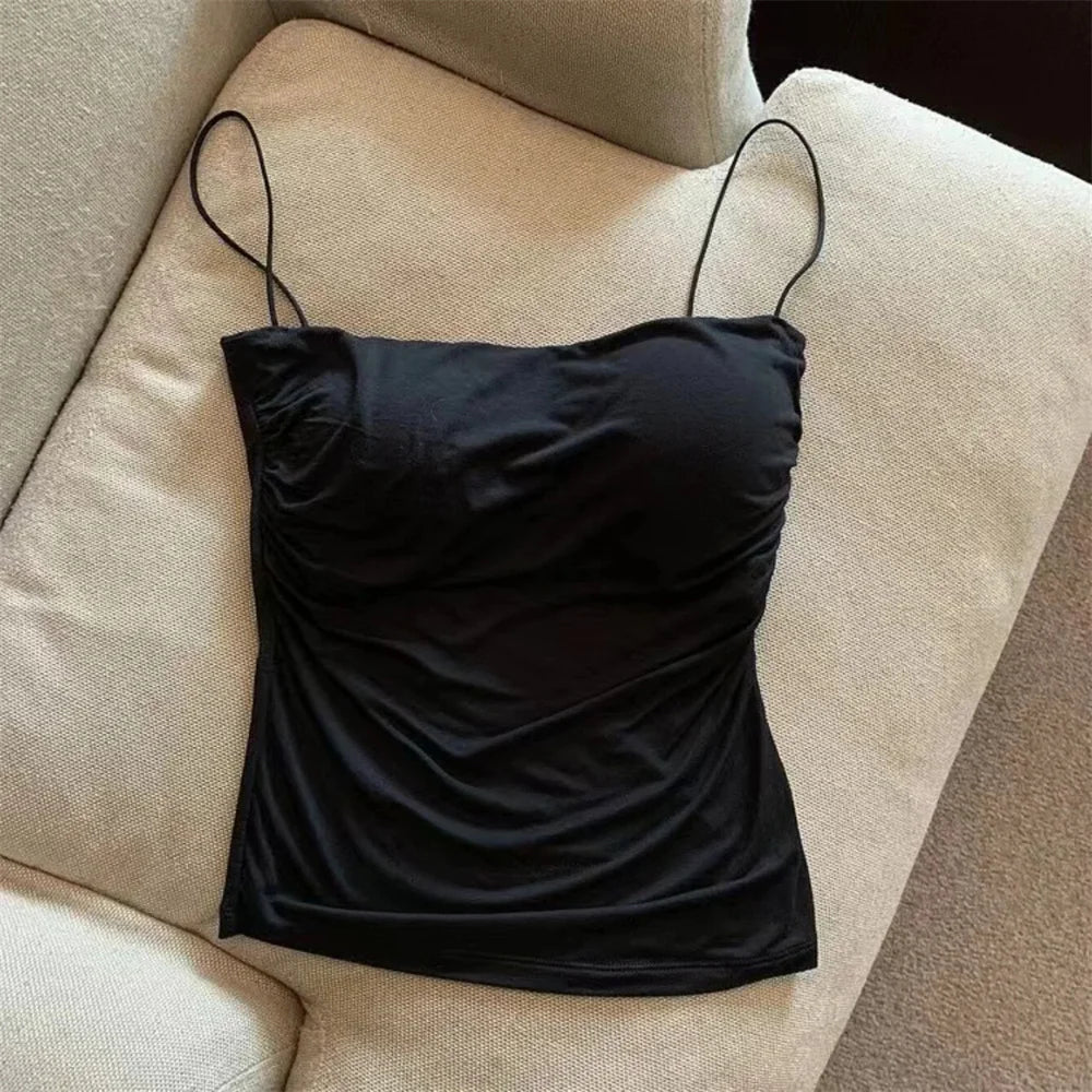 Chest pad sleeveless short top with straps
