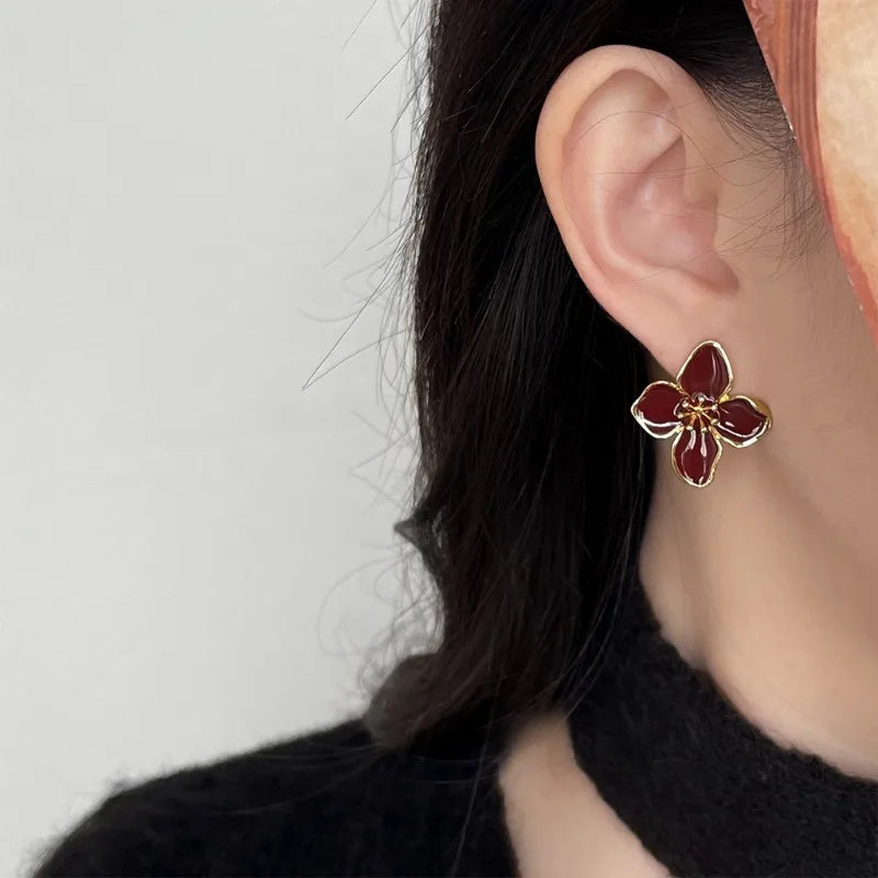 Dripping Oil Flower Stud Earrings