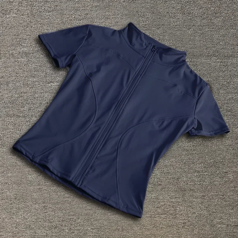 Training- Full Zipper Short Sleeves Yoga shirts