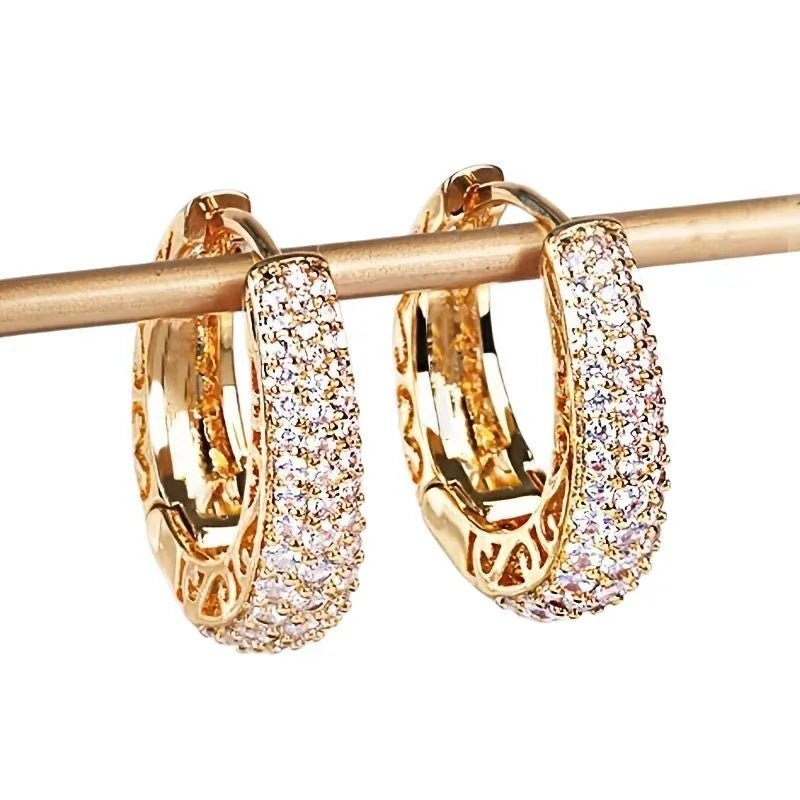 Paved Dazzling CZ Stone Hoop Earrings