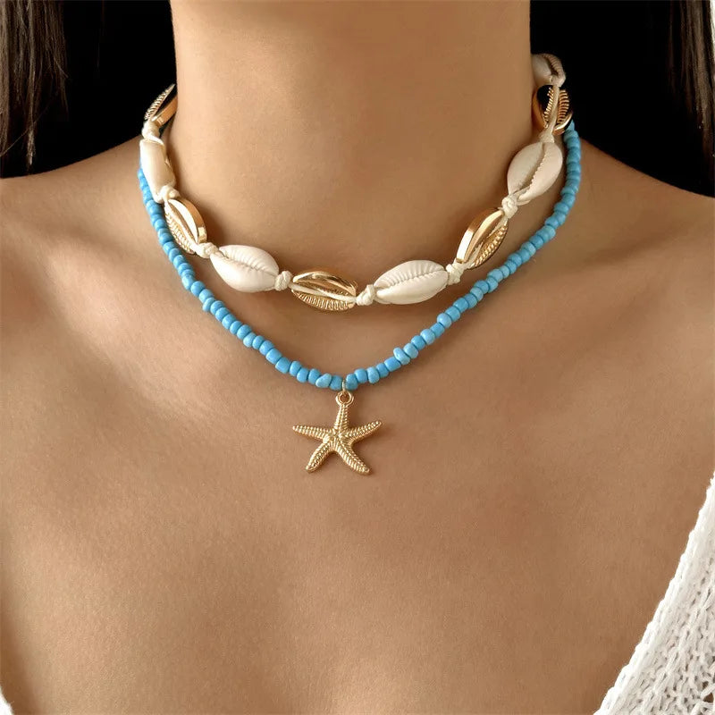 Rice Beads Starfish Pendant Necklace