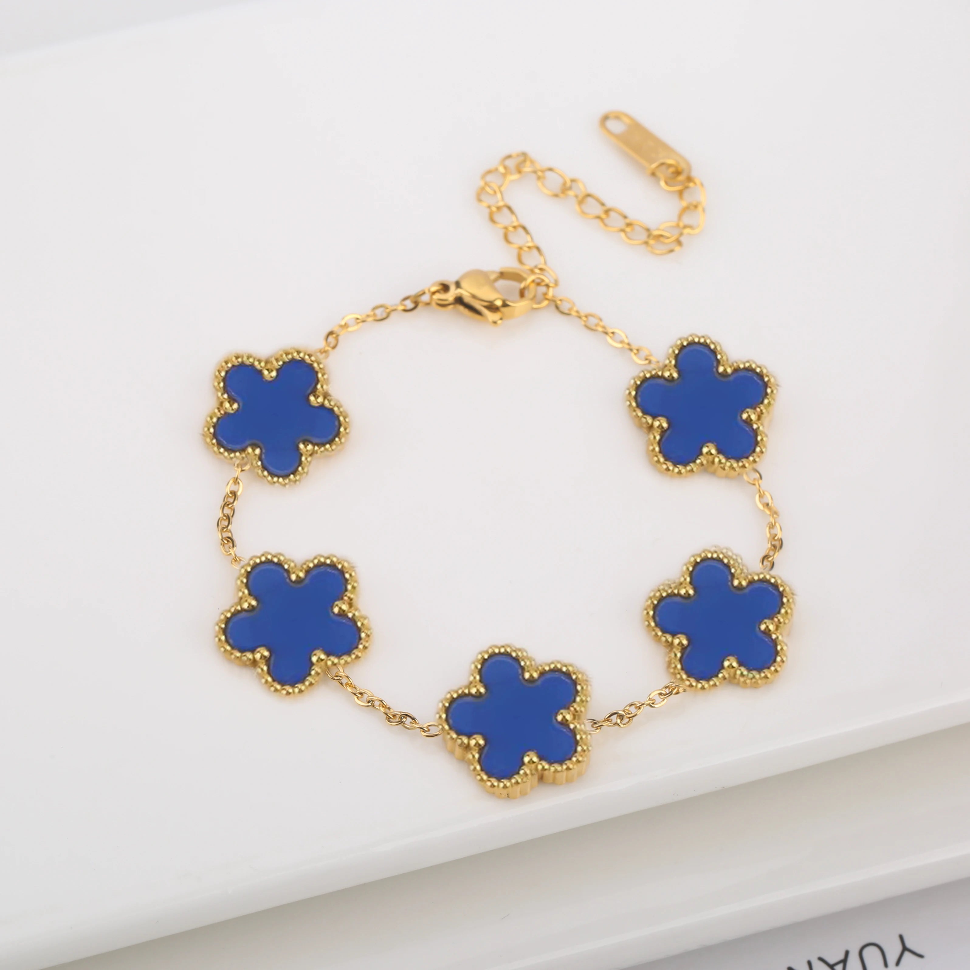 Stainless Steel Laser Five Leaf Flower Adjustable Clover Bracelets
