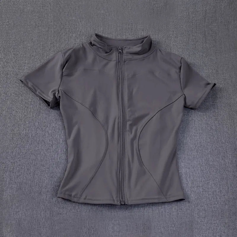 Training- Full Zipper Short Sleeves Yoga shirts