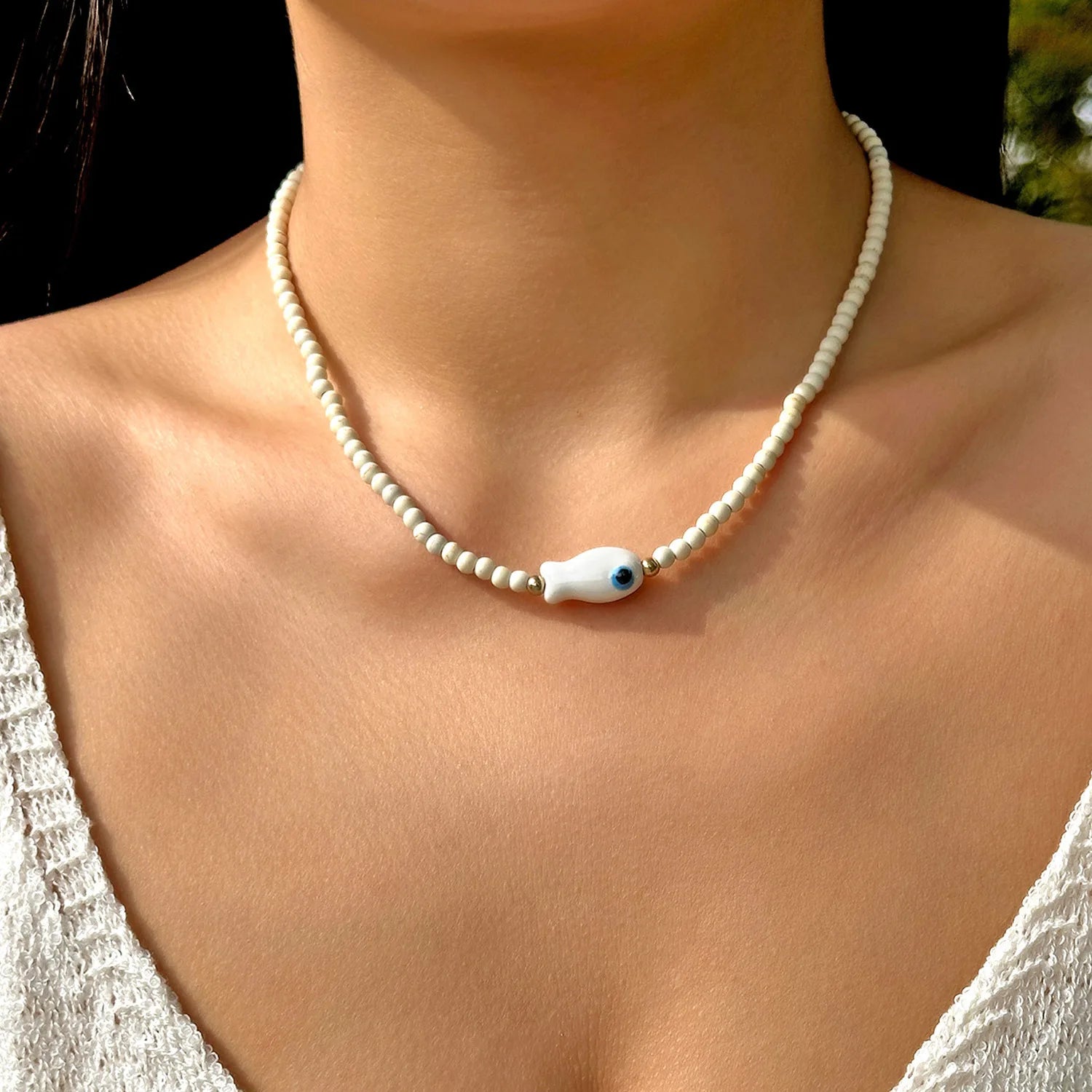 Rice Beads Starfish Pendant Necklace