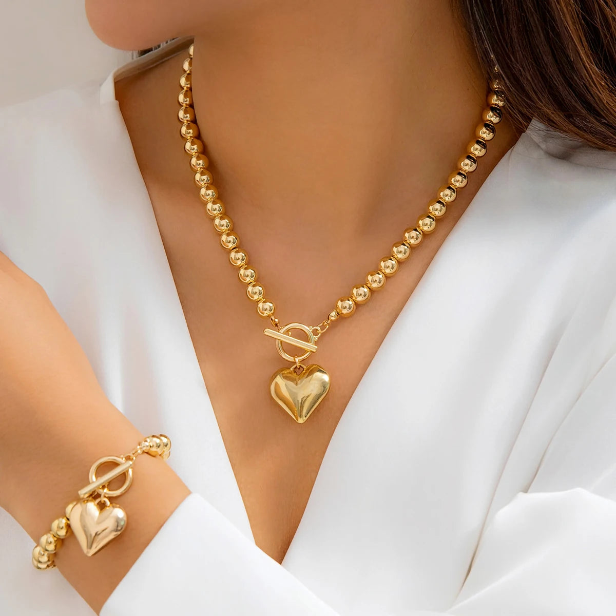 Heart Pendant with Ball Bead Chain Choker Necklace