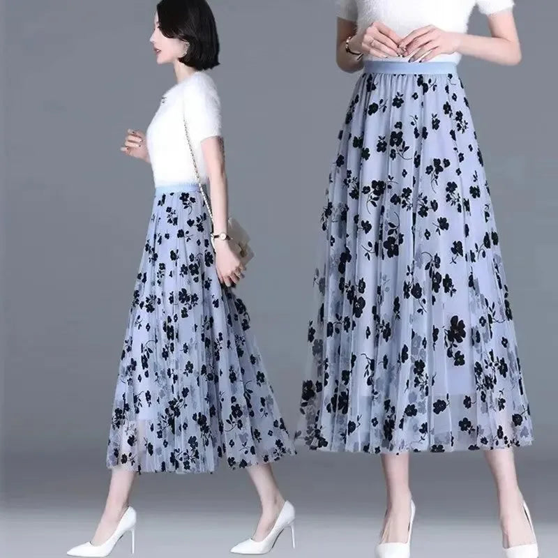 Floral Half Fairy Pleated Gauze Skirts