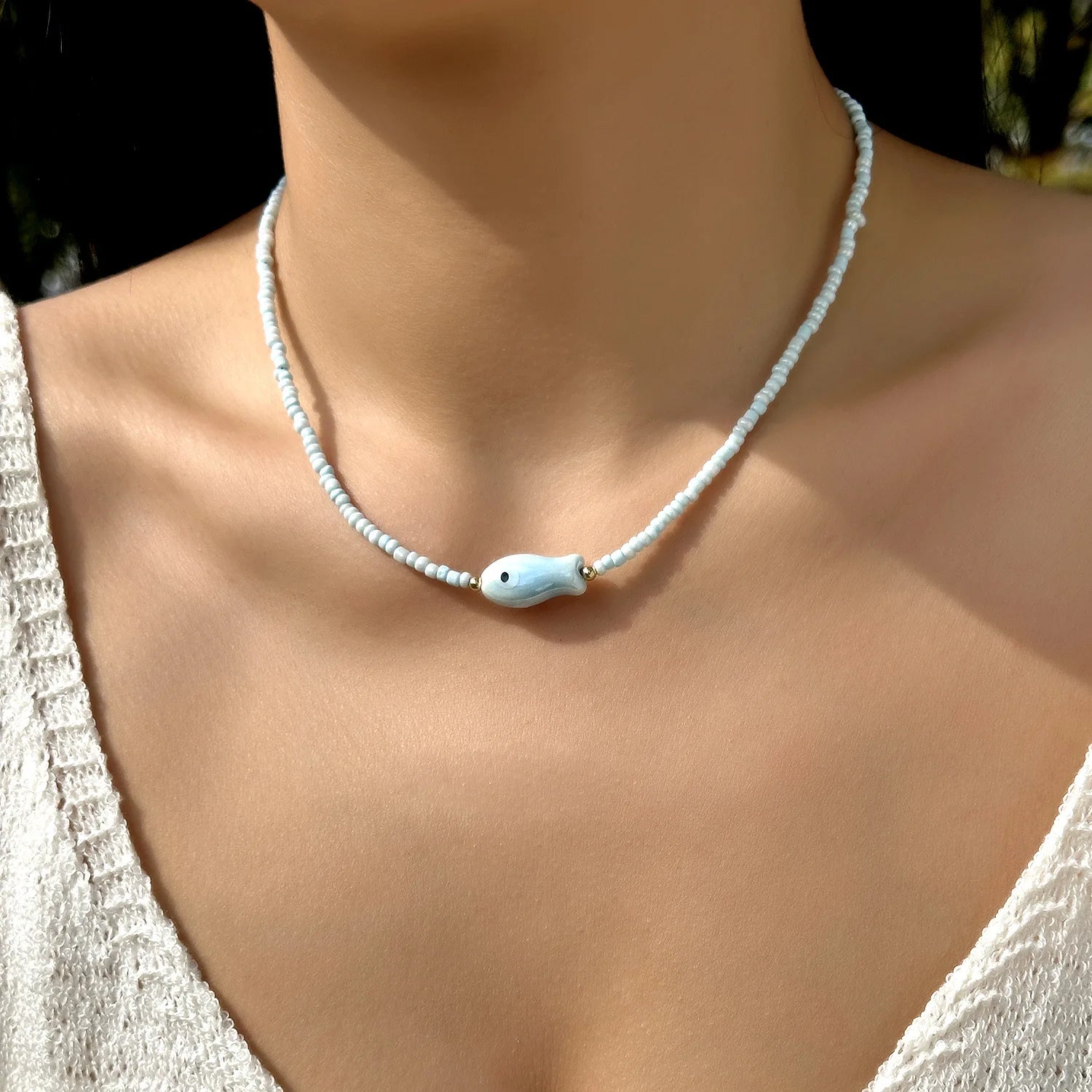 Rice Beads Starfish Pendant Necklace