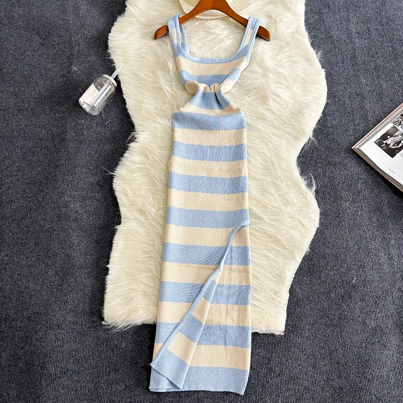 Striped Bodycon Long Dress