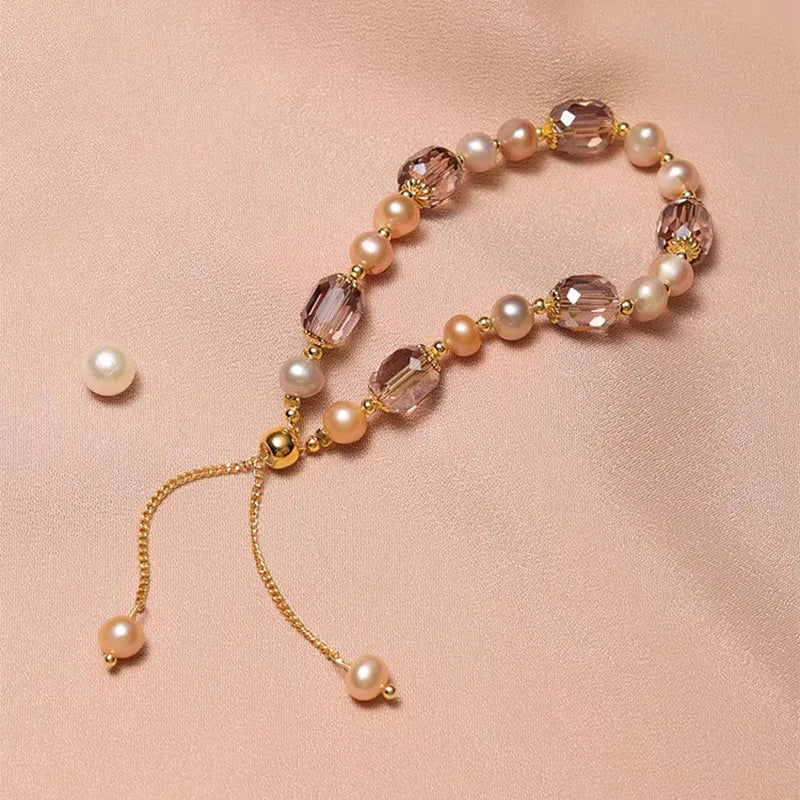 Pink Pearl Crystal Beaded Adjustable Bracelets