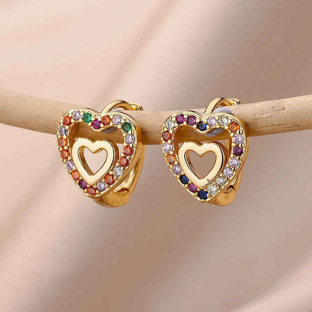 Stainless Steel Hollow Zircon Heart Earrings
