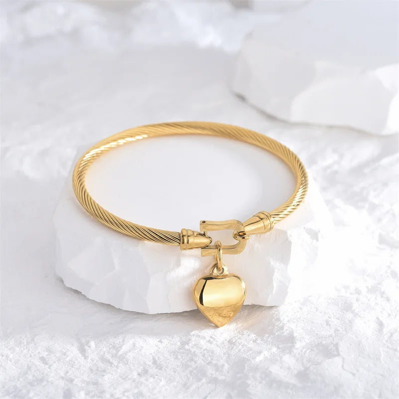 Gold Stainless Steel Heart Pendant Charm Bracelets