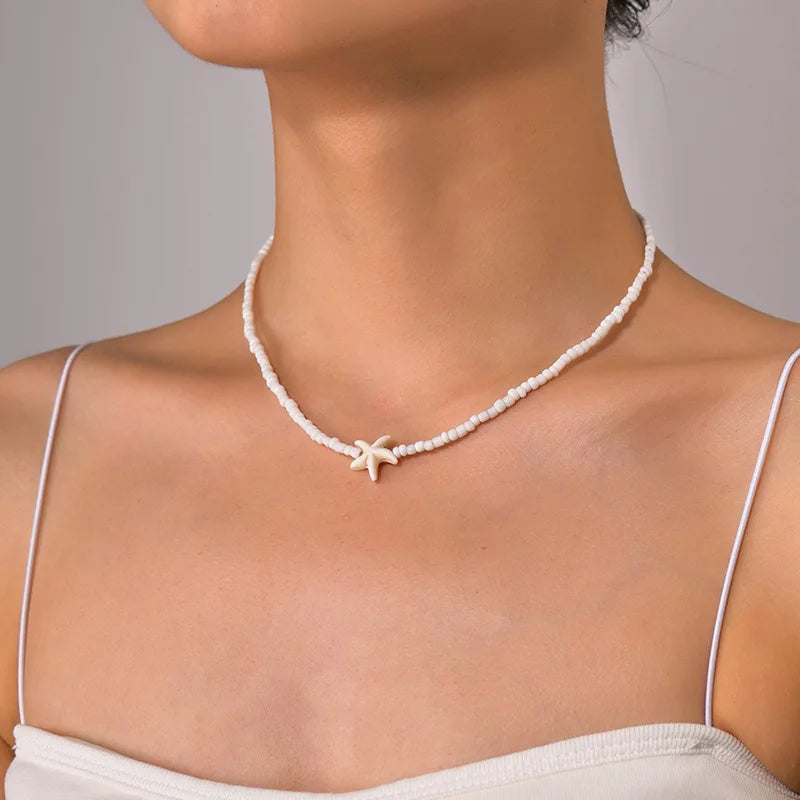 Rice Beads Starfish Pendant Necklace