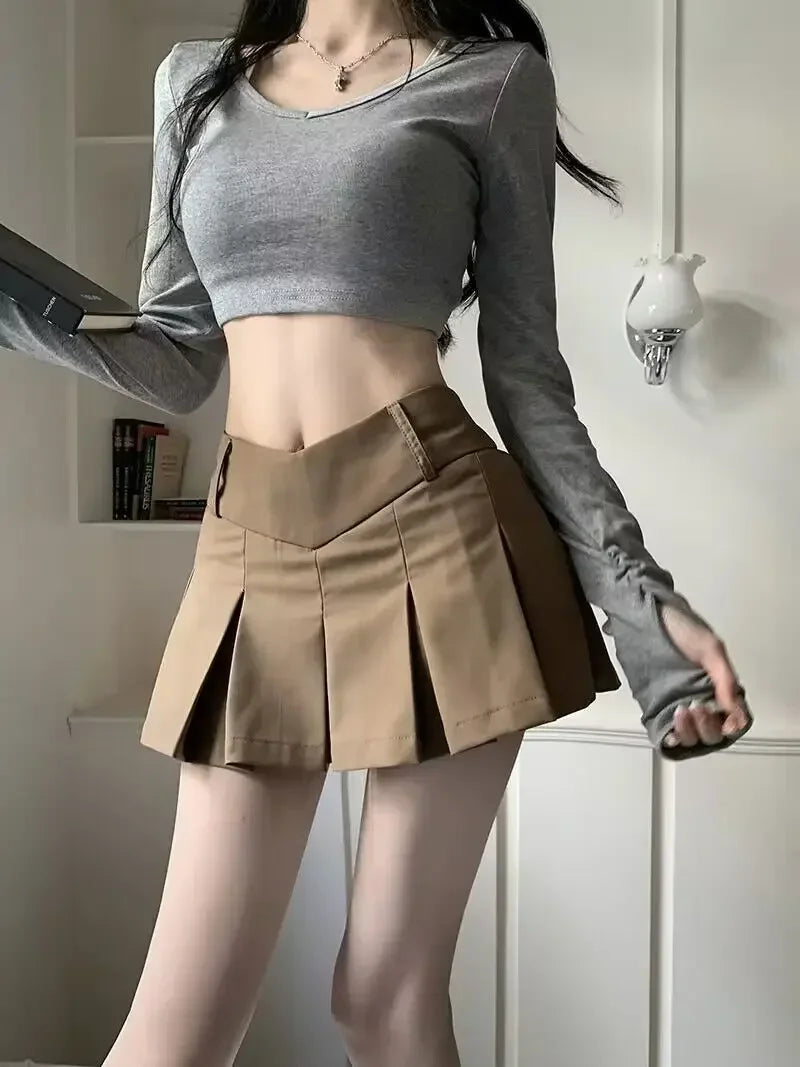 Retro V Waist Mini Pleated Skirts