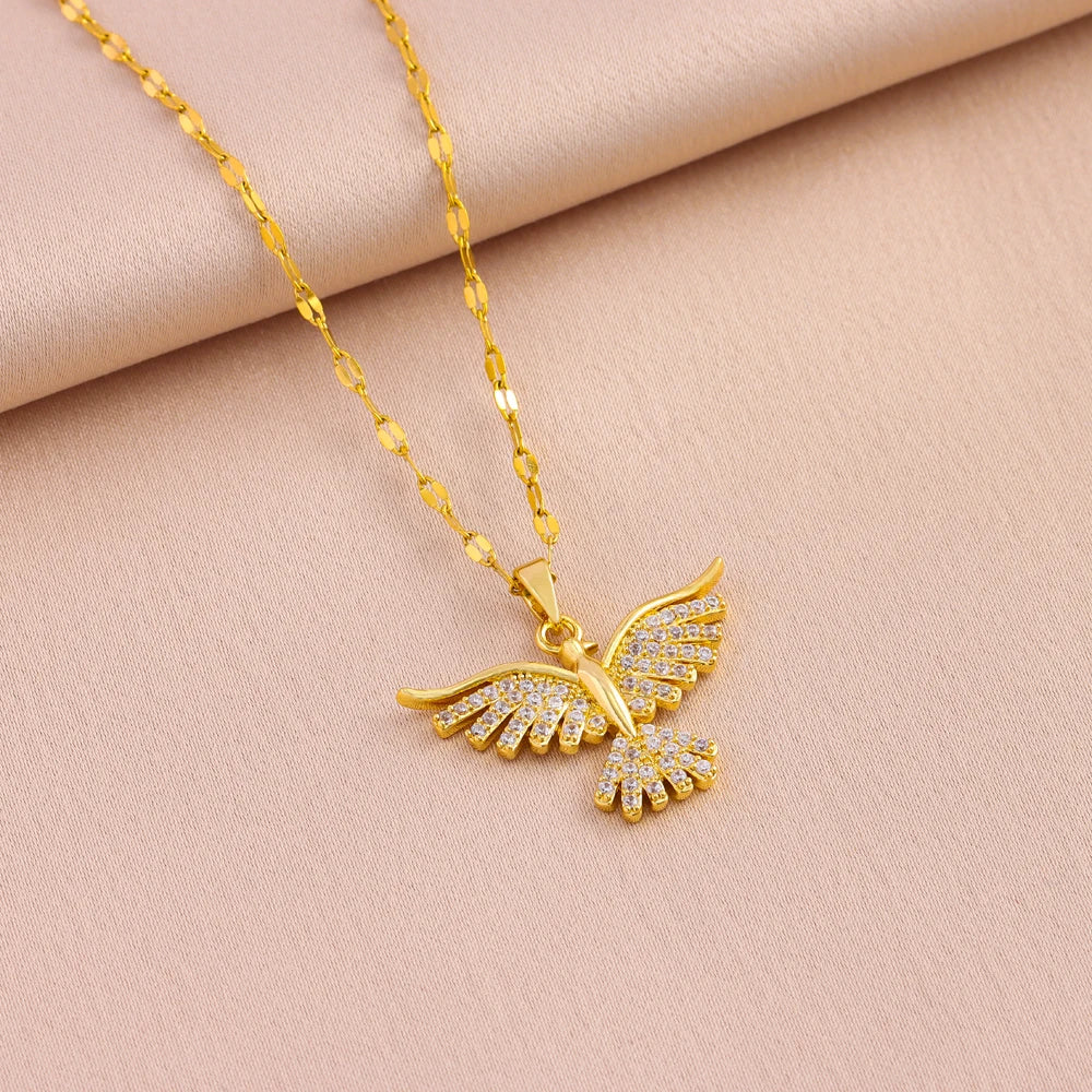 Stainless Steel 18K Gold Plated Vintage Phoenix Pendant Necklaces