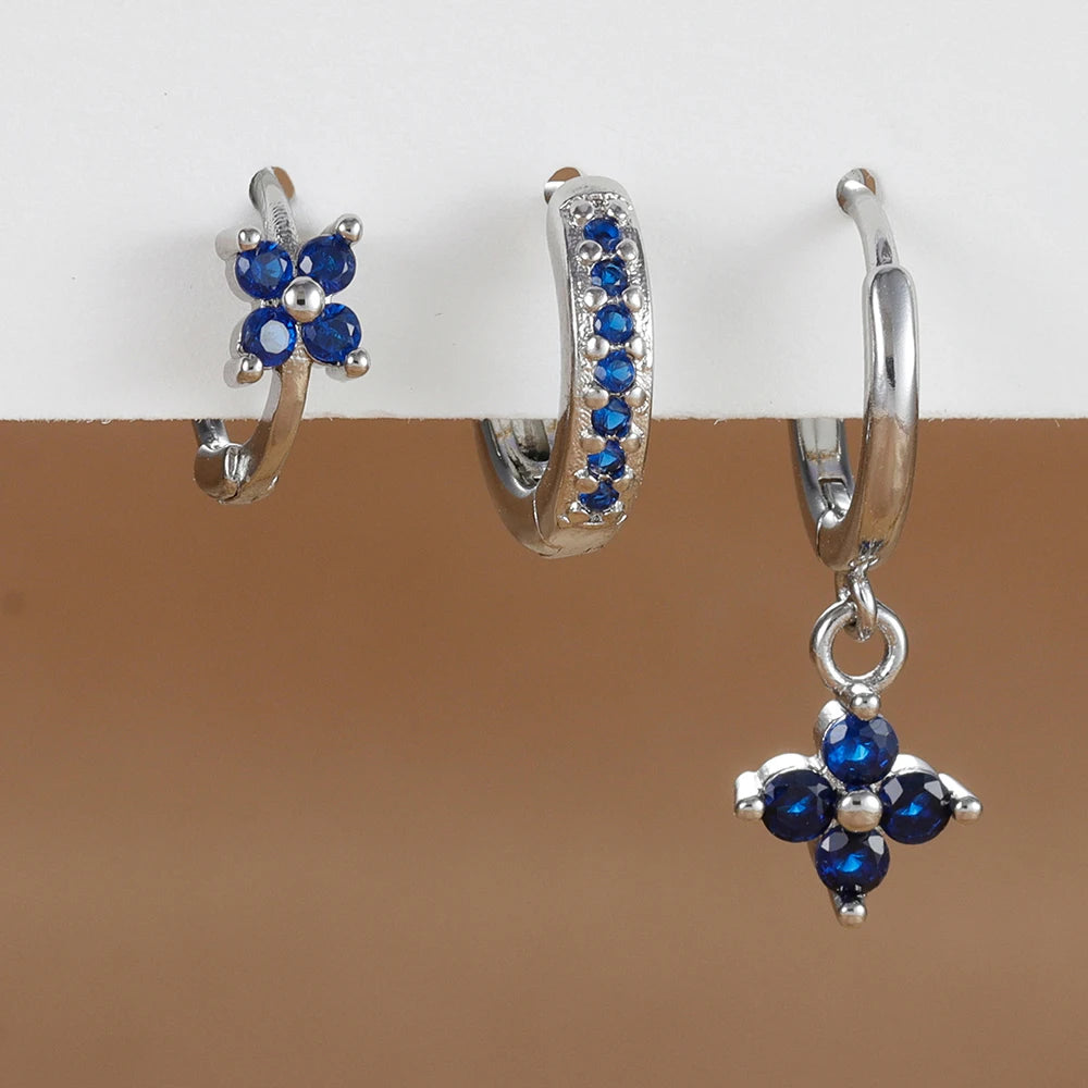 3PCS Stainless Steel Flower Drop Earring Set