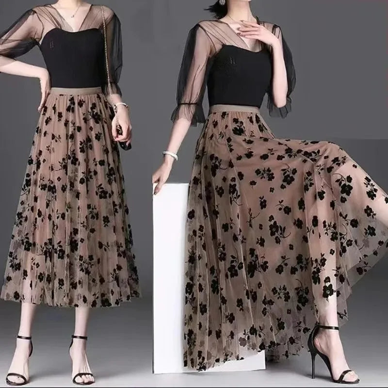 Floral Half Fairy Pleated Gauze Skirts