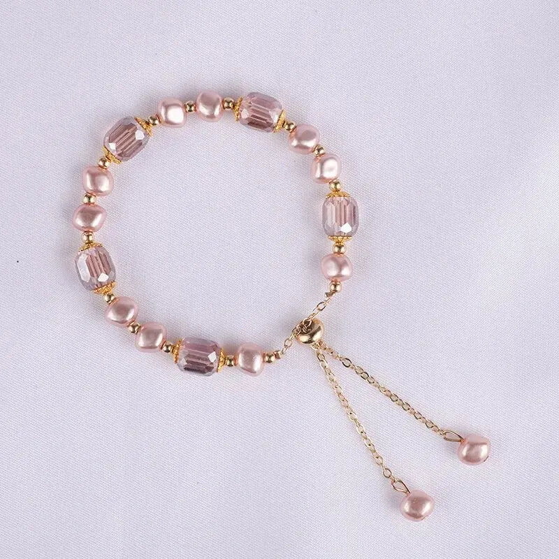 Pink Pearl Crystal Beaded Adjustable Bracelets