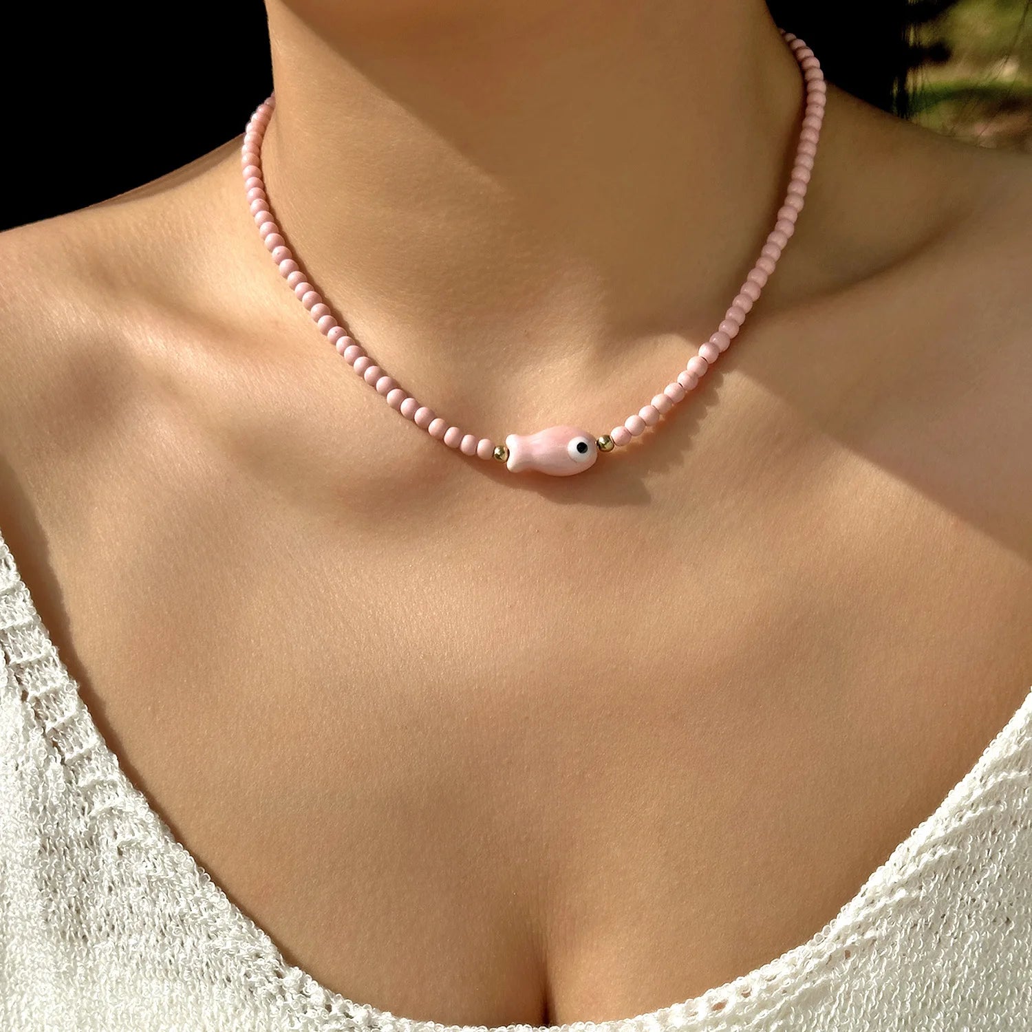 Rice Beads Starfish Pendant Necklace