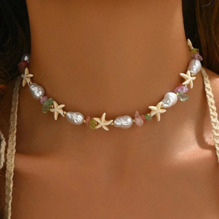 Rice Beads Starfish Pendant Necklace