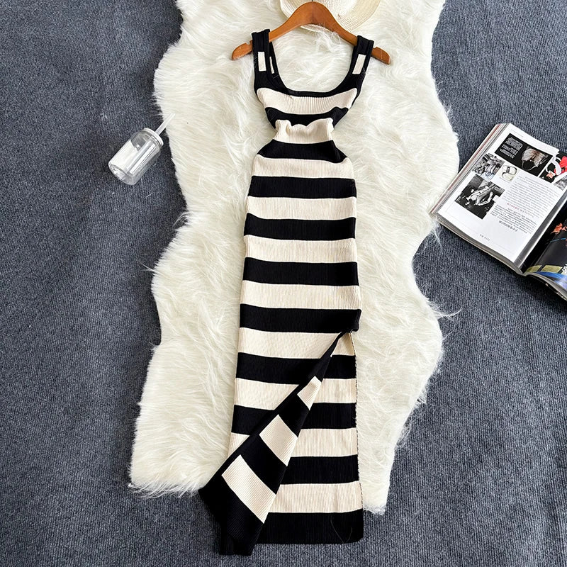 Striped Bodycon Long Dress