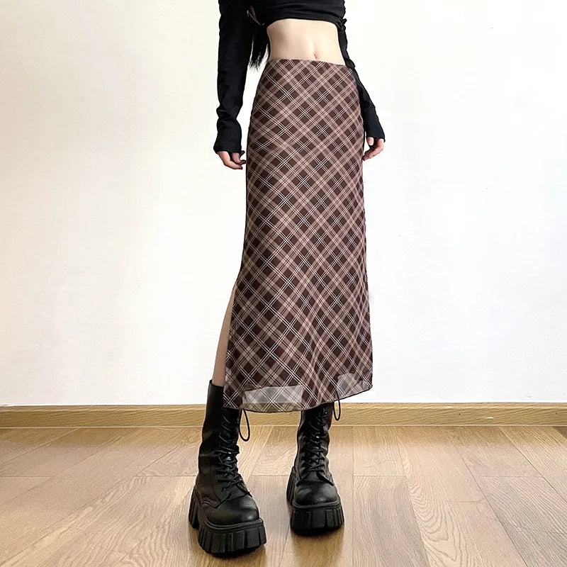 Ankle-Length Plaid Print Wrap Skirts