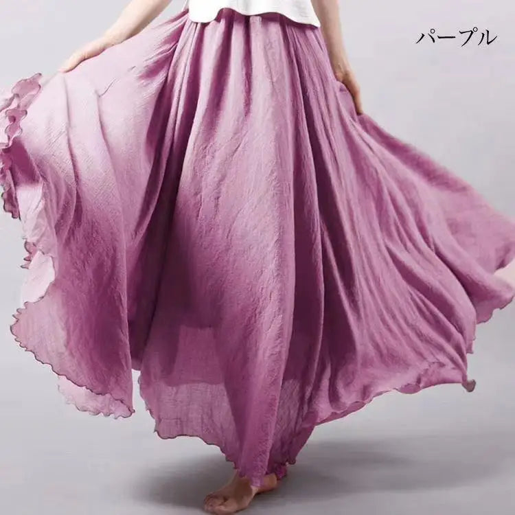 Cotton Linen Dress Elastic Waist A-line Long Skirts