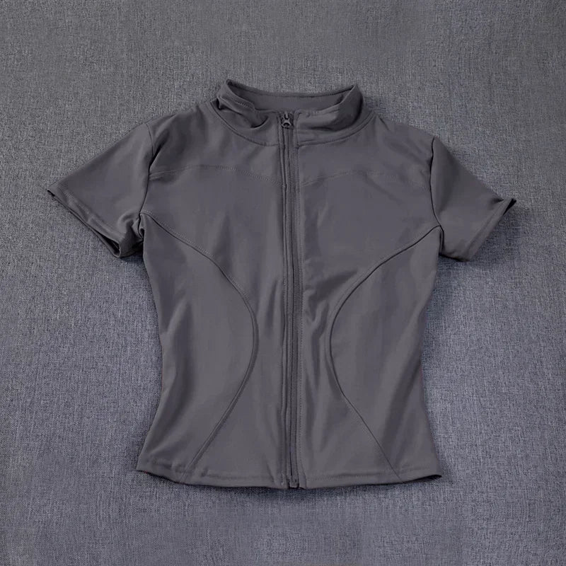 Training- Full Zipper Short Sleeves Yoga shirts