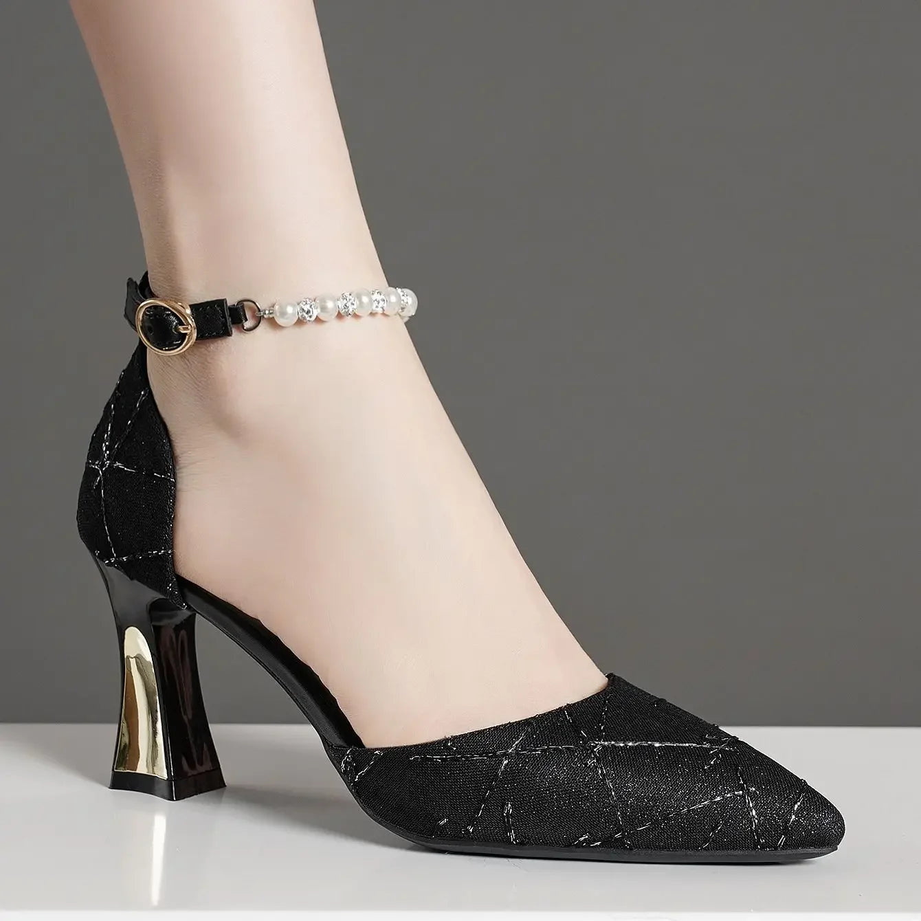 Beads Pumps Pointed Tip High Heels