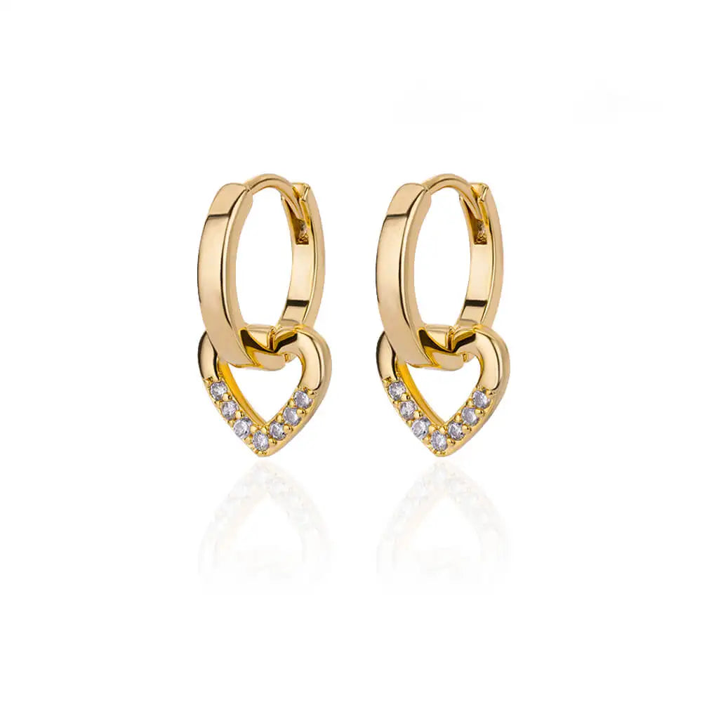 Stainless Steel Hollow Zircon Heart Earrings
