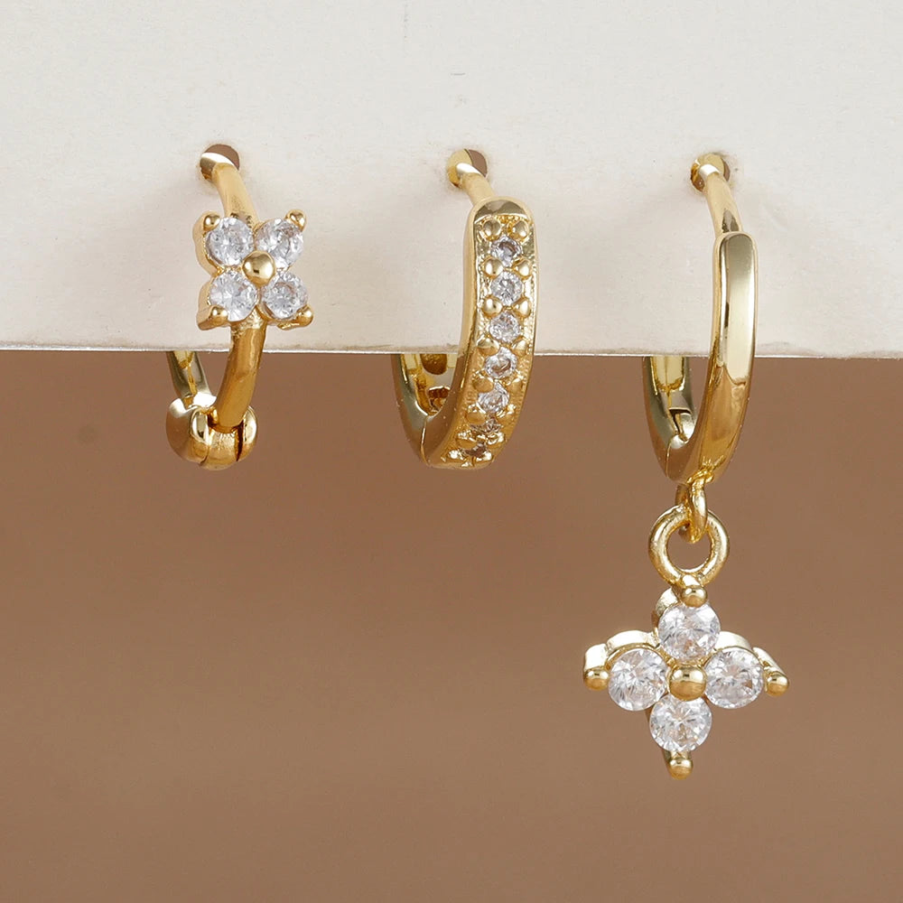3PCS Stainless Steel Flower Drop Earring Set