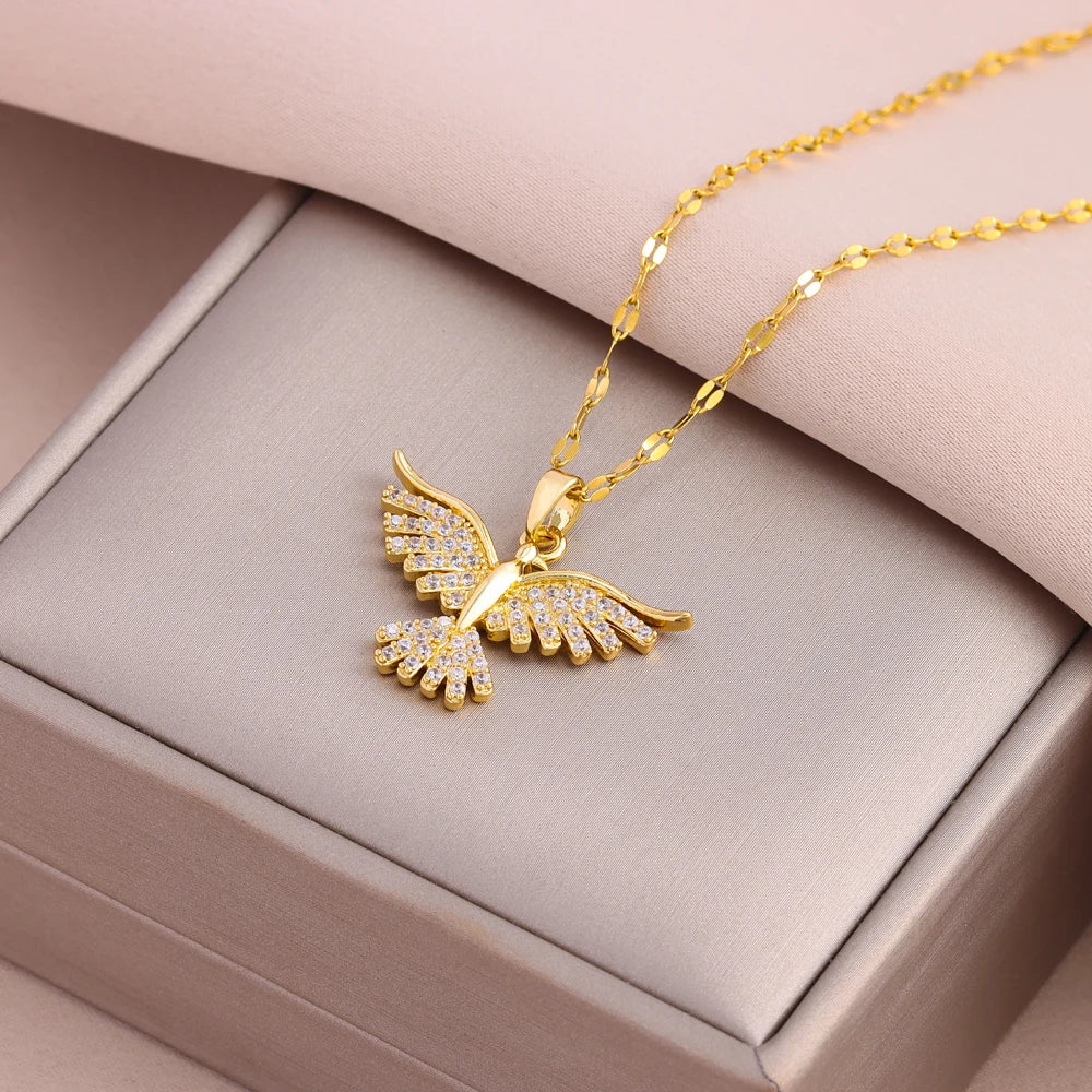 Stainless Steel 18K Gold Plated Vintage Phoenix Pendant Necklaces