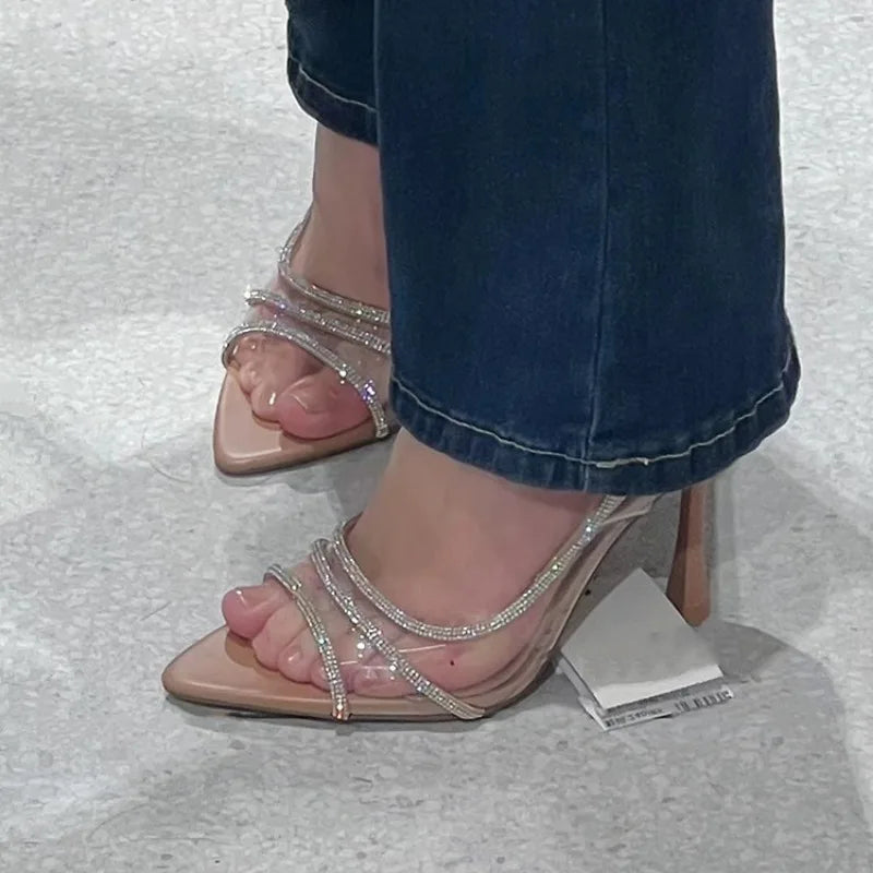Shallow Mouth Back Hollow Pointed Water Diamond Open Toe Sandals
