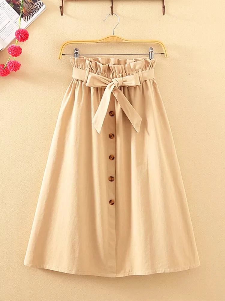 Midi Knee Length High Waist Pleated Skirts