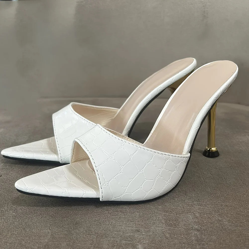 Crocodile Texture High Heels with Pointy Peep Toe