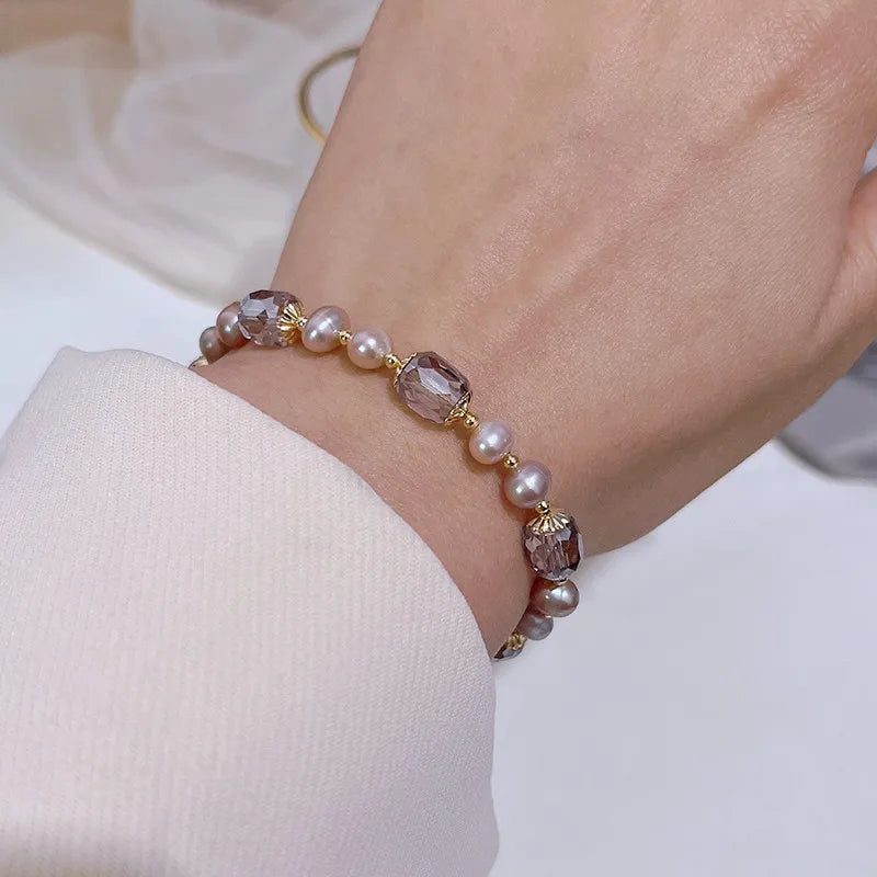 Pink Pearl Crystal Beaded Adjustable Bracelets