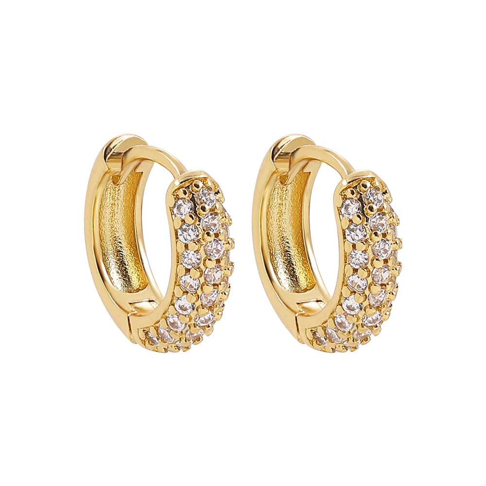 Zircon Round Buckle Hoop Earrings Gold Plated Stainless Steel
