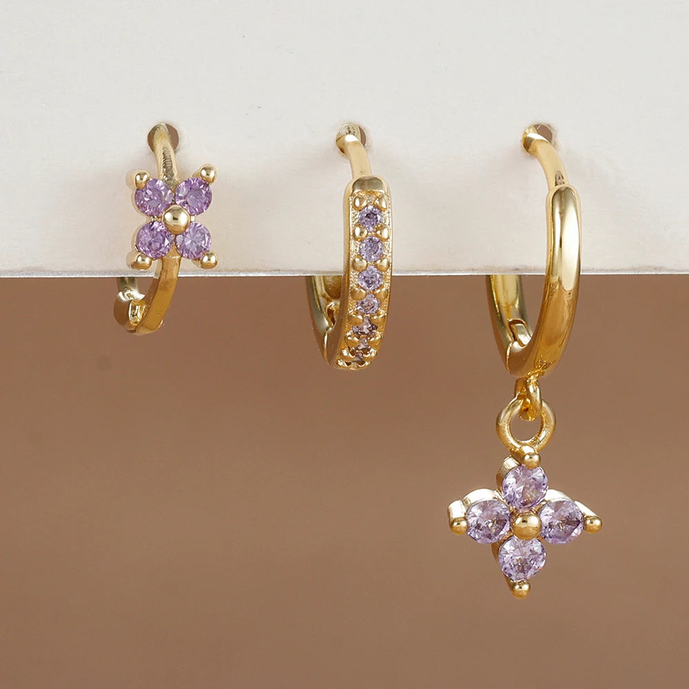 3PCS Stainless Steel Flower Drop Earring Set