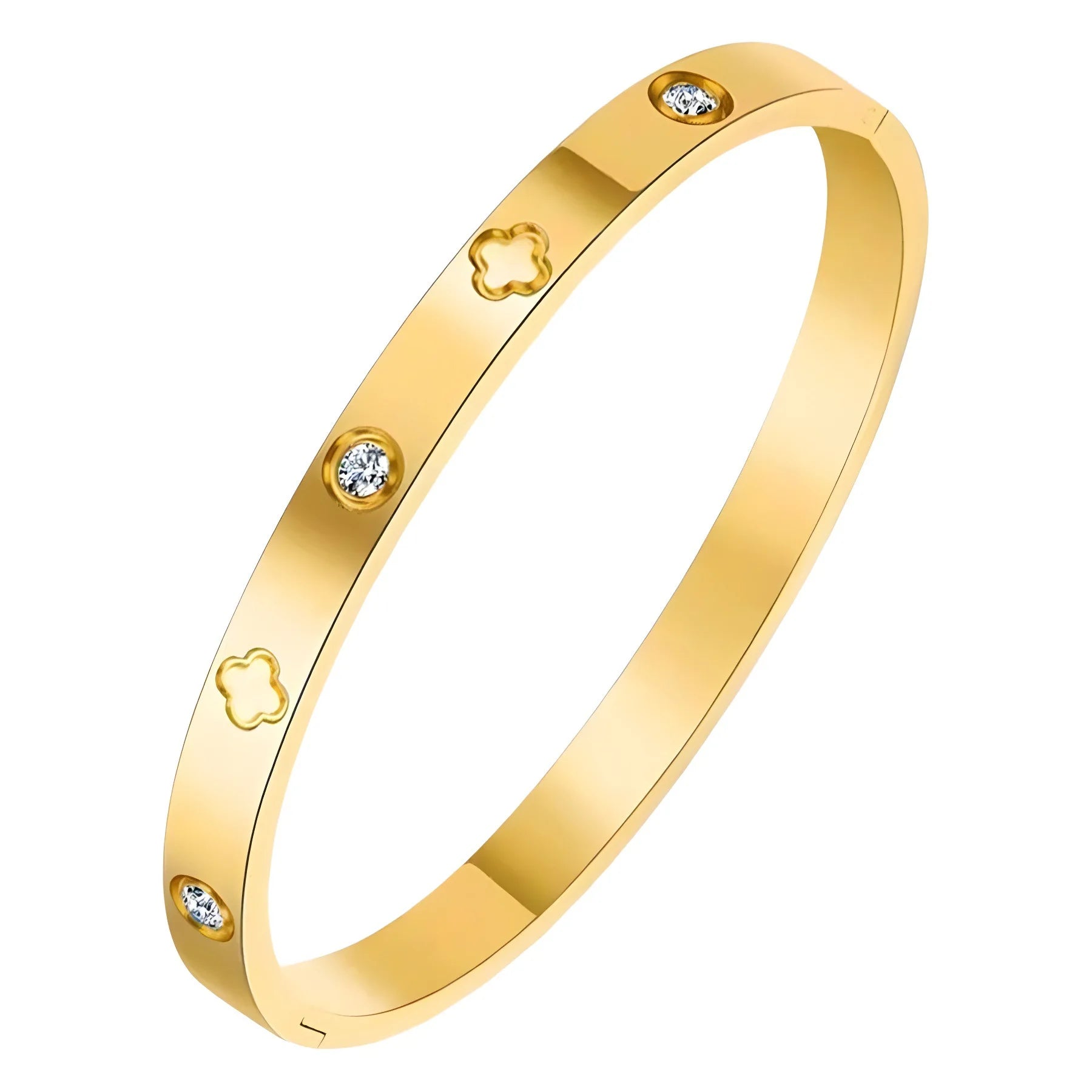 2 Pieces Stainless Steel Clover Crystal Bracelet Set