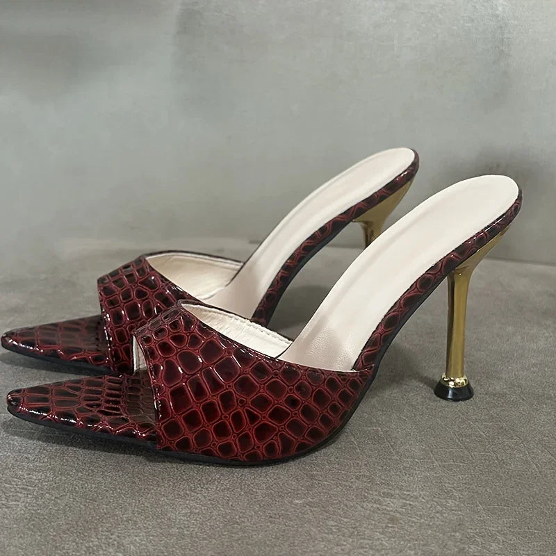 Crocodile Texture High Heels with Pointy Peep Toe