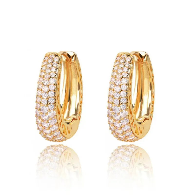 Paved Dazzling CZ Stone Hoop Earrings