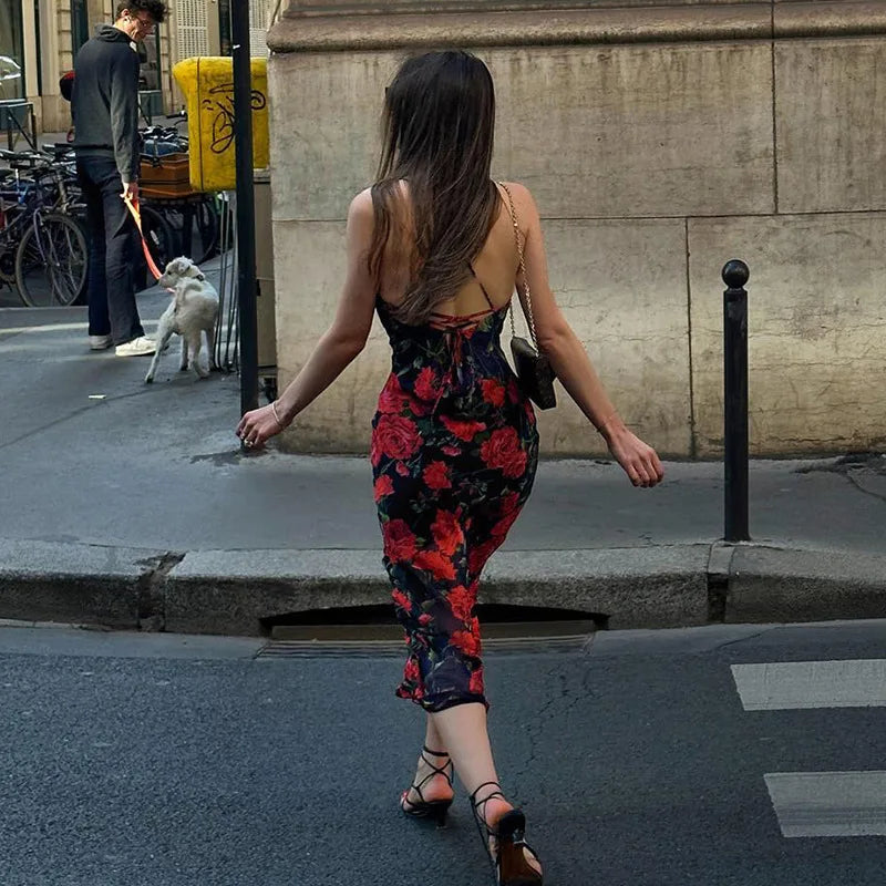 Flowers Print Bodycon Long Dress