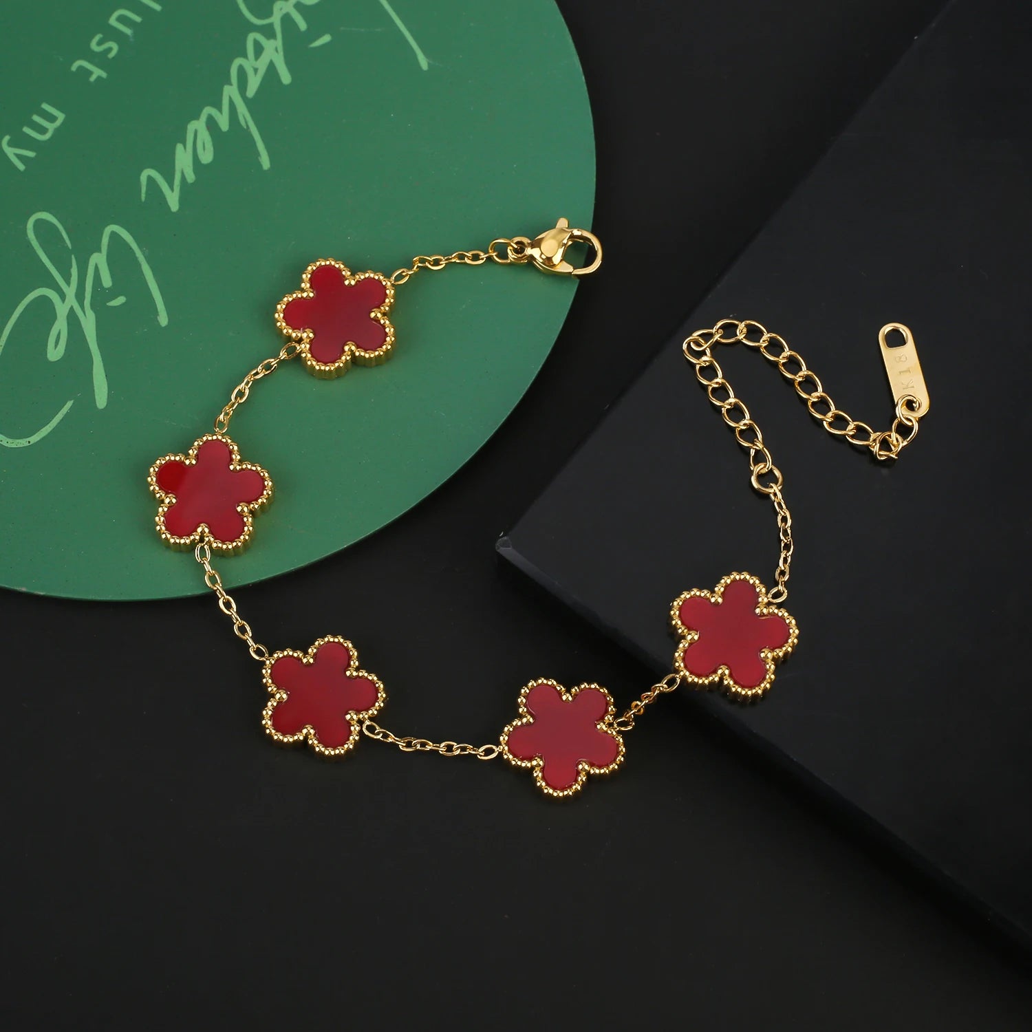 Stainless Steel Five Leaf Flower Clover Bracelet Necklace Earrings
