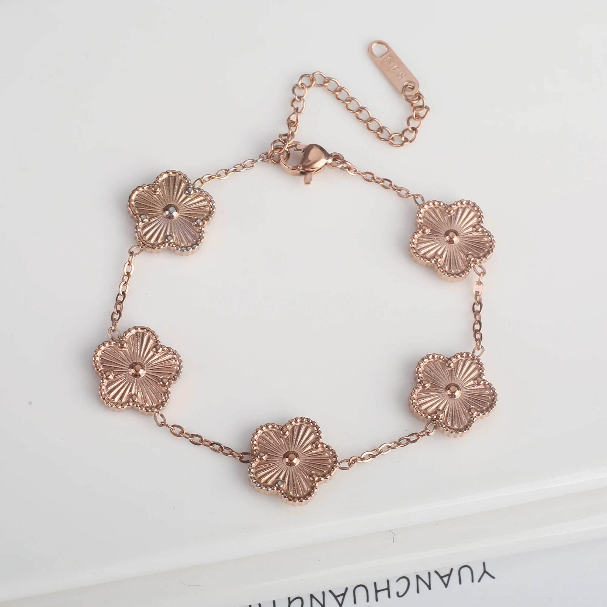 Stainless Steel Laser Five Leaf Flower Adjustable Clover Bracelets