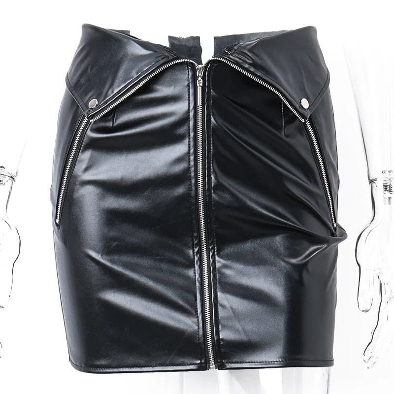 High-waist Mini Leather Zipper Skirts