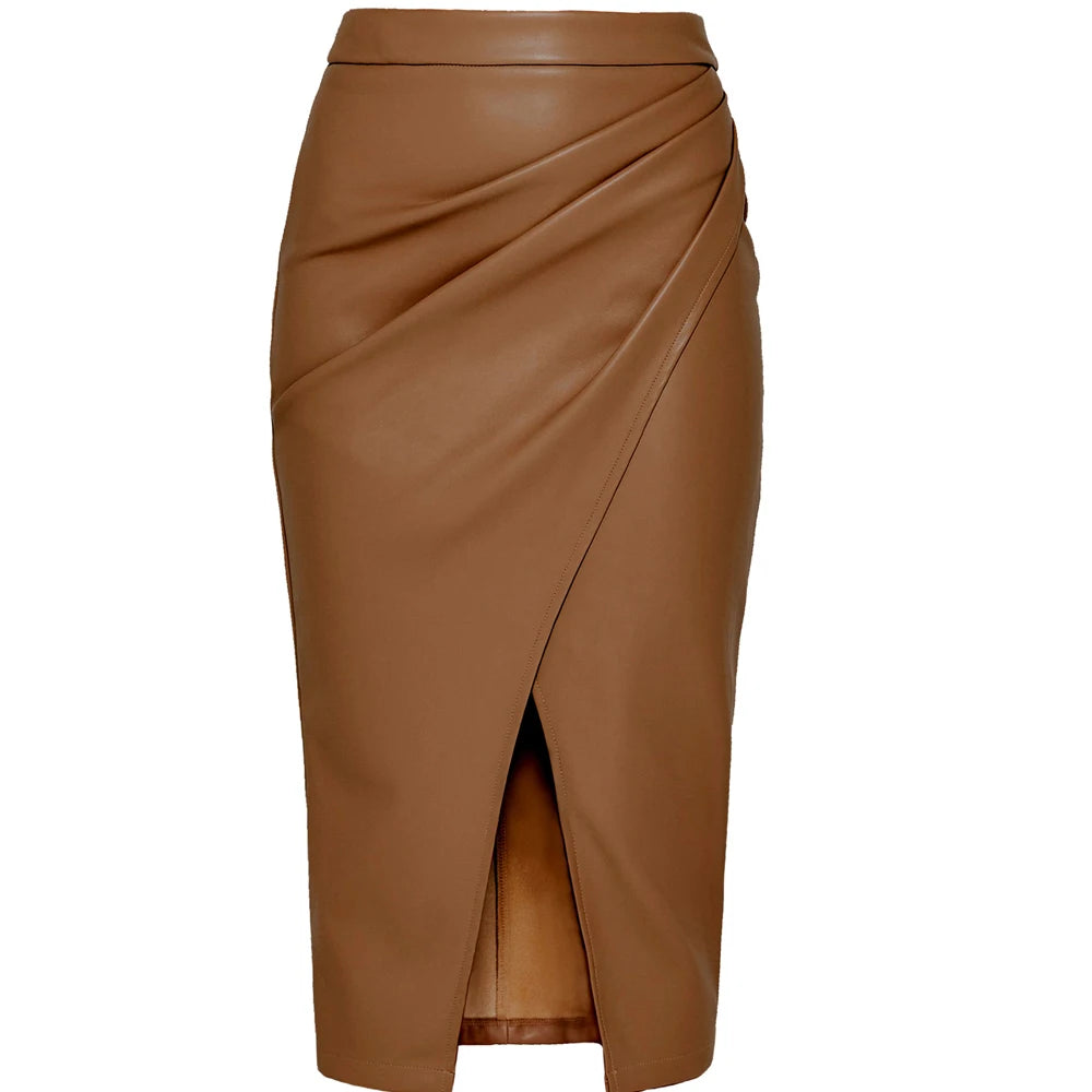 High Waist Fold Jeans Leather Skirts