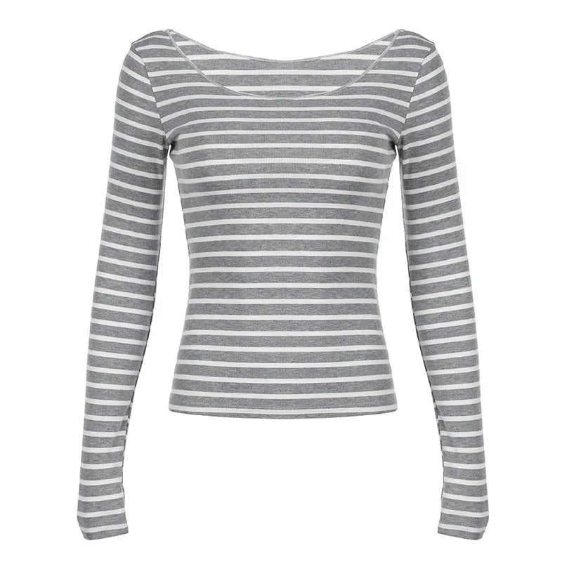 Slim Long-Sleeved Striped Tops