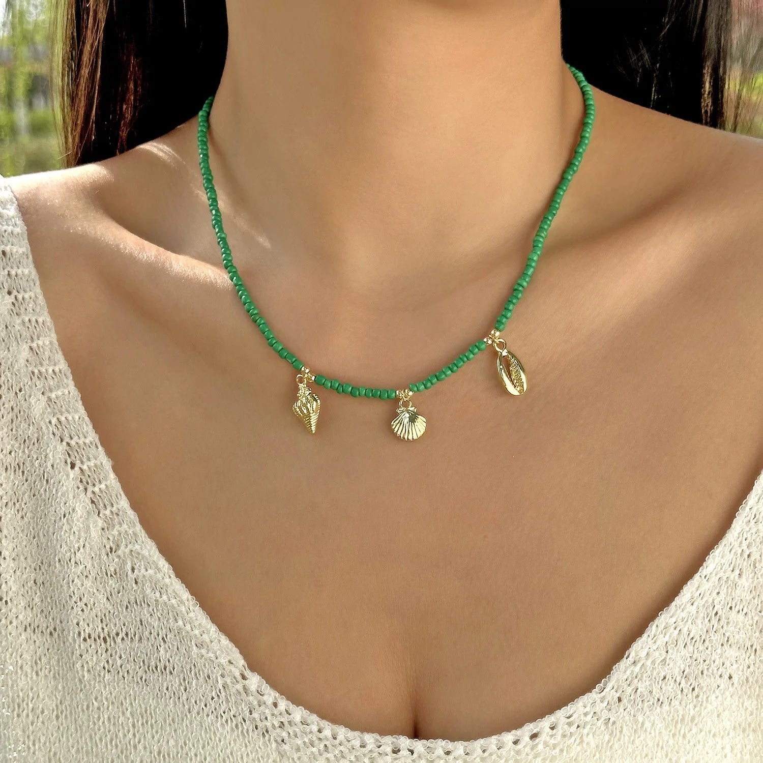 Rice Beads Starfish Pendant Necklace