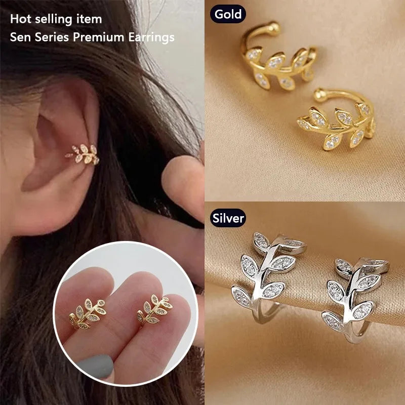 Metal Leaf Earcuff Clips On Earrings